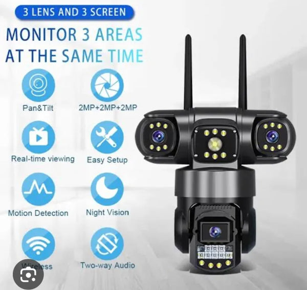 Three Lens Smart WiFi CCTV Camera: Panoramic Outdoor Security System