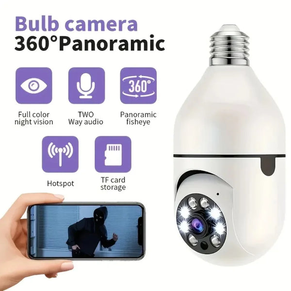 360° Bulb Socket WiFi Security Camera | No Wiring, Full HD & Night Vision